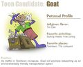 The Goat Toon's profile as seen on the Toontown Times website during the Toon Species elections.