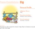 The pig toon's profile as it appeared on the Toontown Times website during the Toon Species elections.