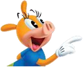 An image of an orange pig pointing at something excitedly. This image comes from a Toontown banner advertisement.
