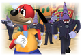 Rage flees some Backstabbers in ToonTown Central.