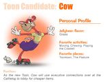 The Cow Toon's profile as it appeared on the Toontown Times website during the Toon Species elections.