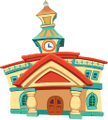 An illustration of Mickey Toon Hall's exterior from Toontown JP.