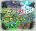 The full Toontown map concept art, with Funny Farm located north of Goofy Stadium before it was redesigned as Goofy Speedway